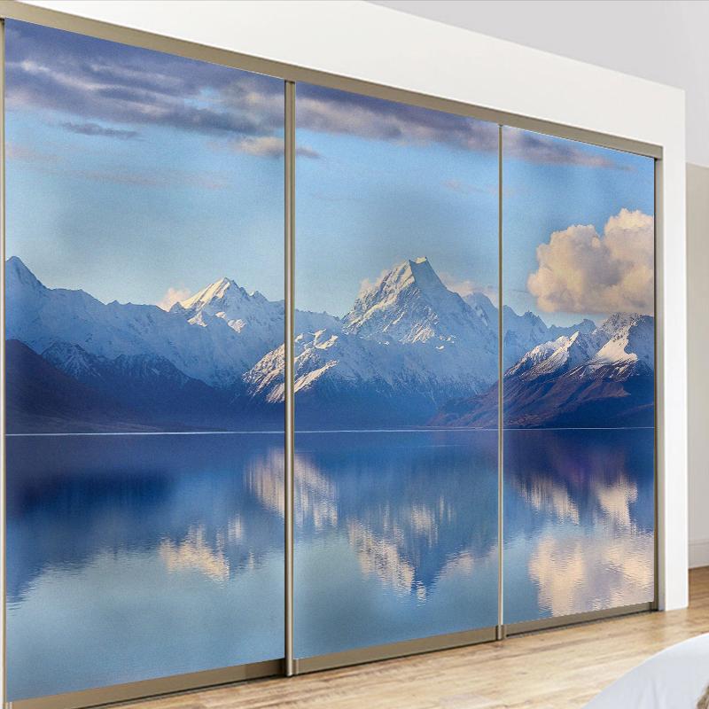Sky Artistic Glass Sticker Static Cling Privacy Window Film Mountain Landscape Painting Frosted Window Sticker Home Decor