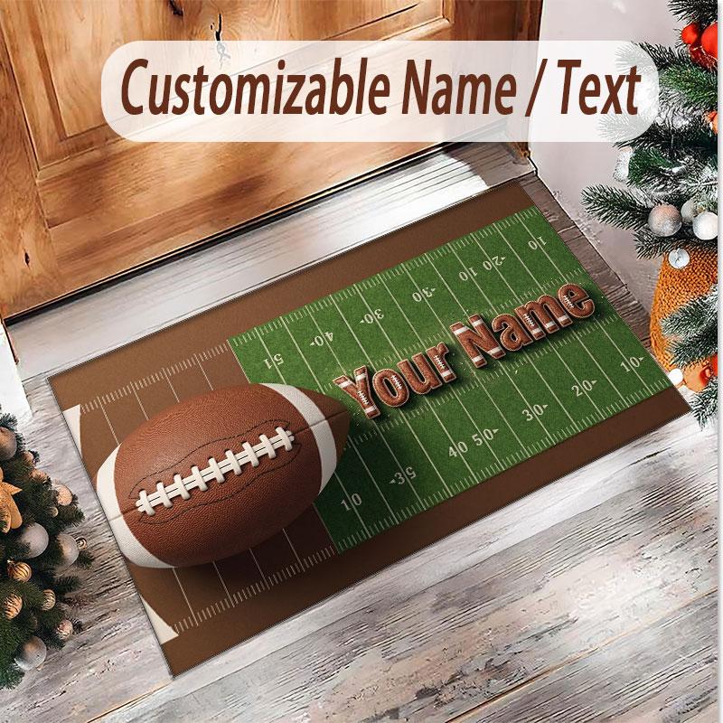 American Football Theme Soft Crystal Velvet Rug Custom Name & Text Print Non Slip Floor Rug for Bedroom Living Room