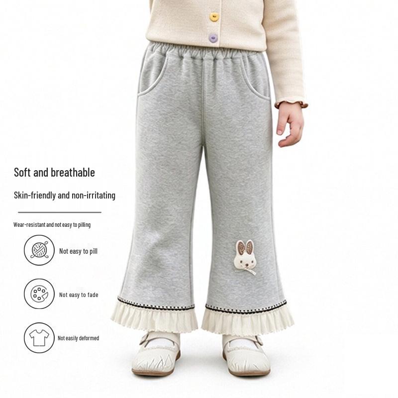 Girls' Velvet Micro-Flare Pants - Autumn/Winter, Soft & Skin-Friendly, Korean Style, Casual Outdoor Wear