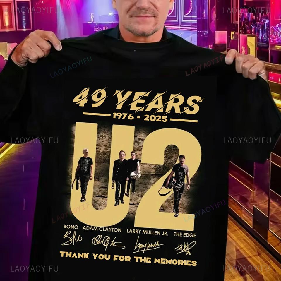 Maglietta Grafica Anniversario U2 Band 49 Unisex 19762026 Vintage Rock Tribute Firma Maglietta Casual Street Style Abbigliamento Musicale