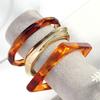 3pcs Amber Gold Color Acrylic Square Round Cuff Bracelets Bangle for Women Punk Resin Irregular Geometric Stack Jewelry Set Gift