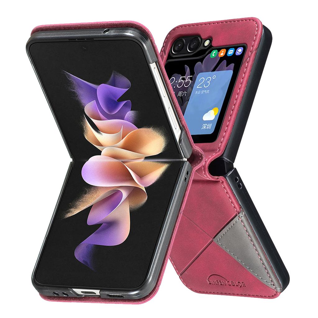 For Samsung Galaxy Z Flip7 5G Phone Case BINFEN COLOR Wallet Stand Geometry Imprinted Leather Cover