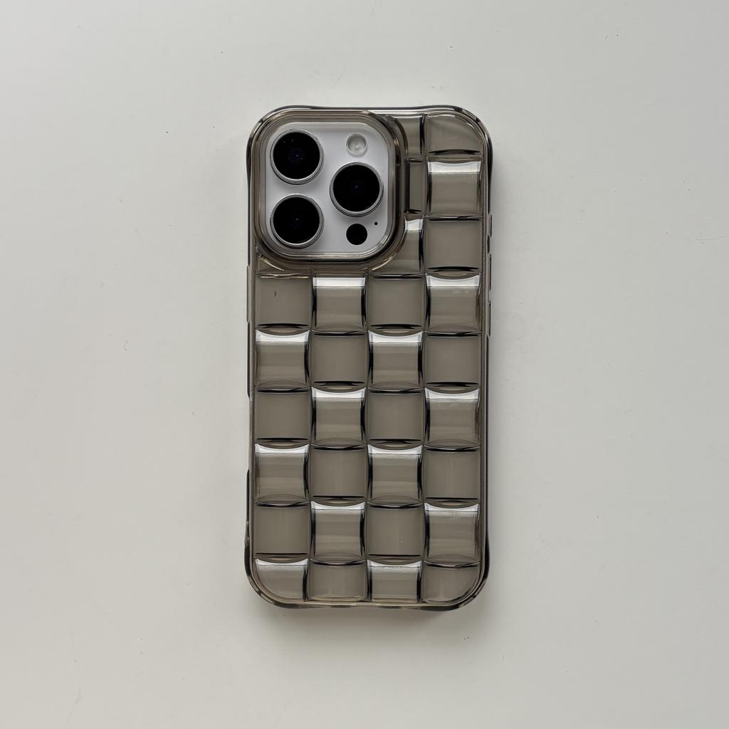 Stereoscopic Green Woven Plaid Convexity Soft Transparent Cube Pattern Cover Phone Case for IPhone 11 12 13 14 15 16 17 Pro Max