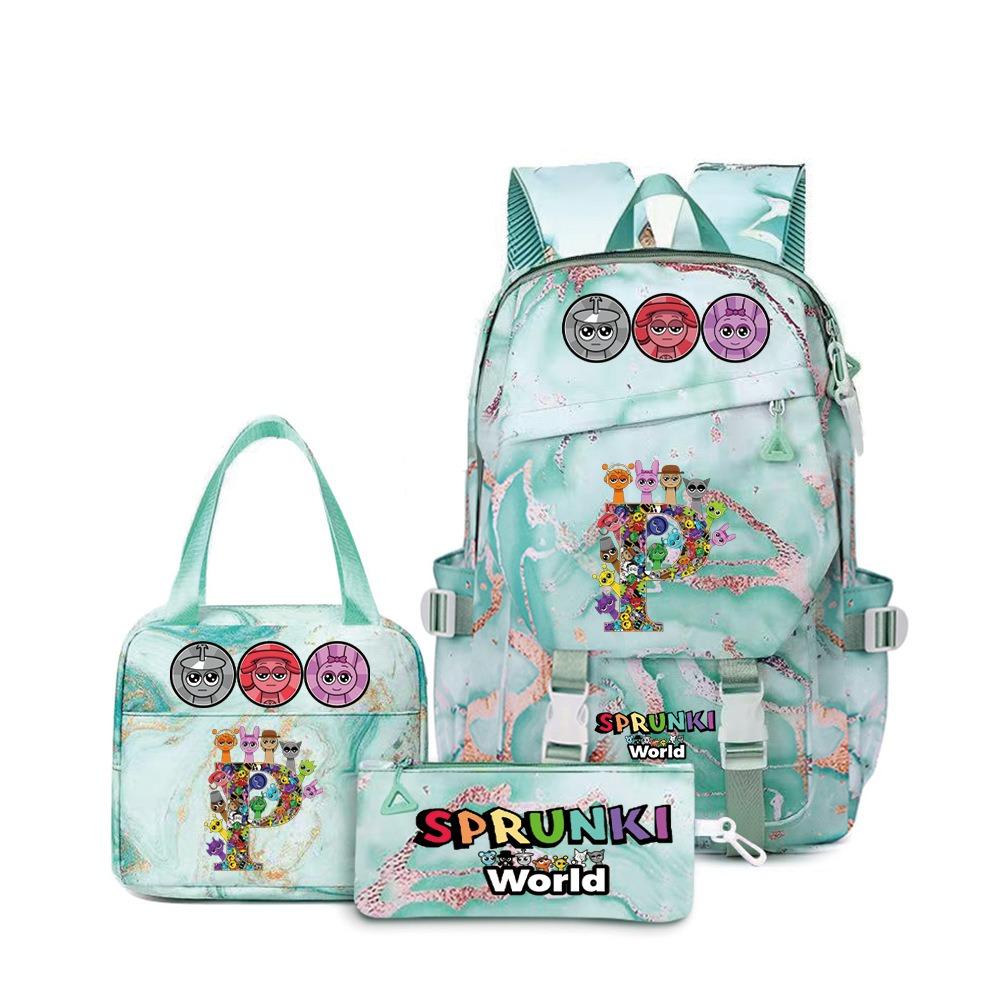 Popular Rhythm Box Sprunki Music Game School Bag Backpack Pencil Bag Three-piece Student Backpack D