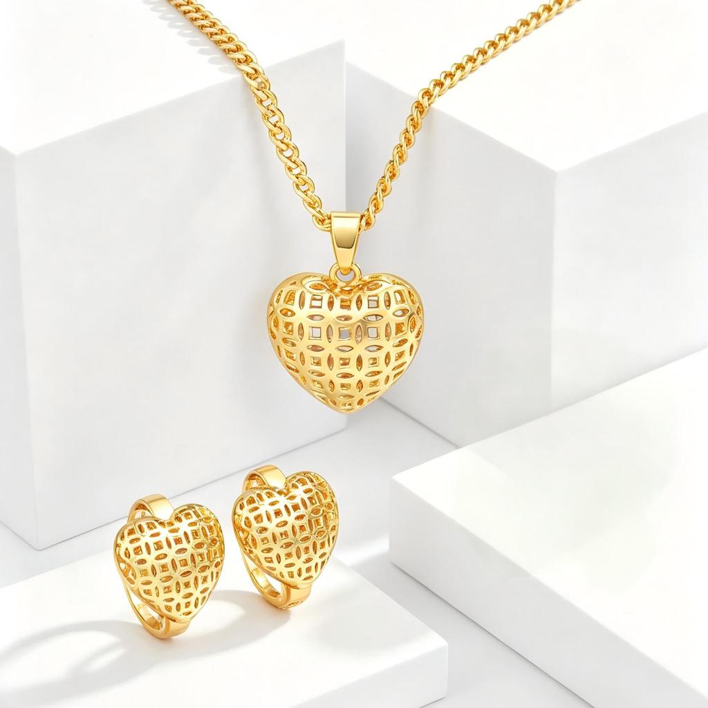 Xiaomi Vnox Minimalist Hollowed Out Heart Hoop Earring Pendant Necklace Classic Gold Plated Bridal Wedding Jewelry