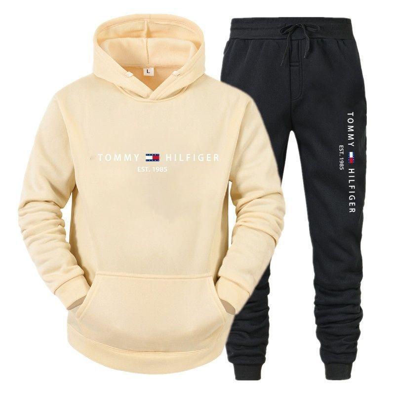 Unisex Spring/Autumn Hooded Fleece Set - Loose Fit, Casual Print Sweatshirt