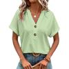Women's Fashion Casual Solid Color Button V-neck T-shirt