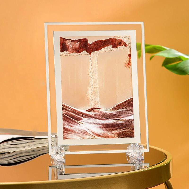 

Square Sandscape Moving sand Art Picture Deep Sea Quicksand Craft 3D Hourglass in Motion Flowing Sand Painting Home Decor Gifts 5 inch коричневый