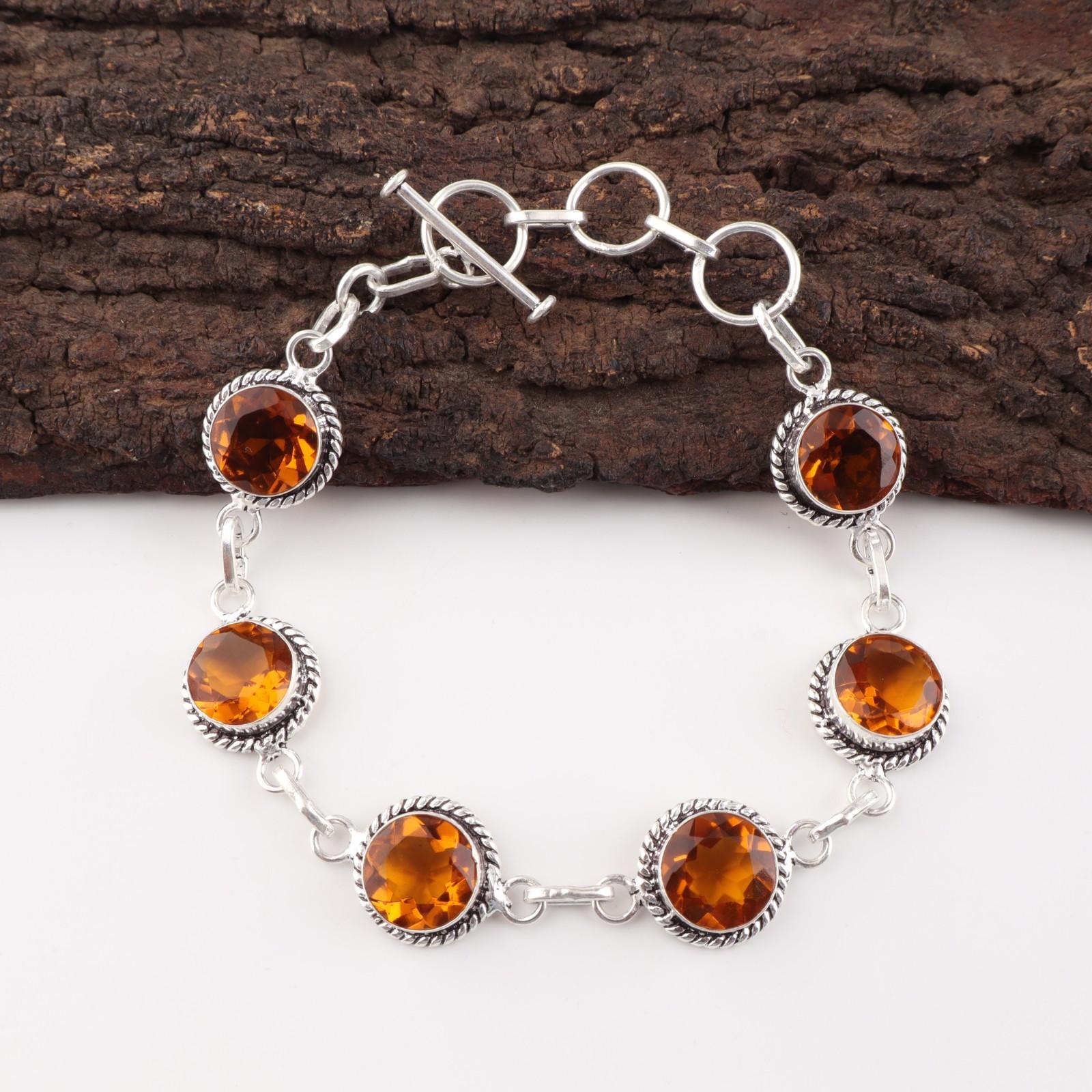 

Цитрин Драгоценный камень 925 Стерлинговое серебро Ювелирные изделия ручной работы Браслет 7-9 Подарок для нее RB-16-4