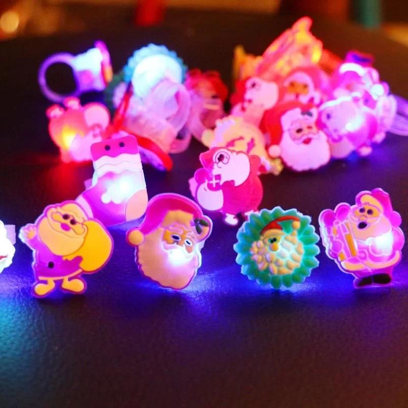 Christmas LED Glow Ring Creative Santa Claus Snowman in the Dark Finger Ring Toy Lights Christmas Party Decoration