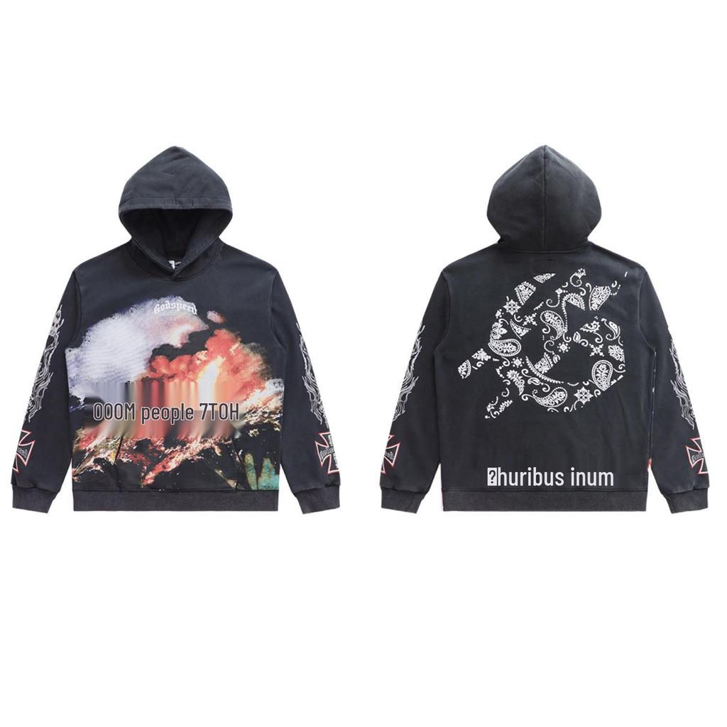 American Trendy GD Rock Retro Distressed Hoodie - Autumn/Winter Fashion
