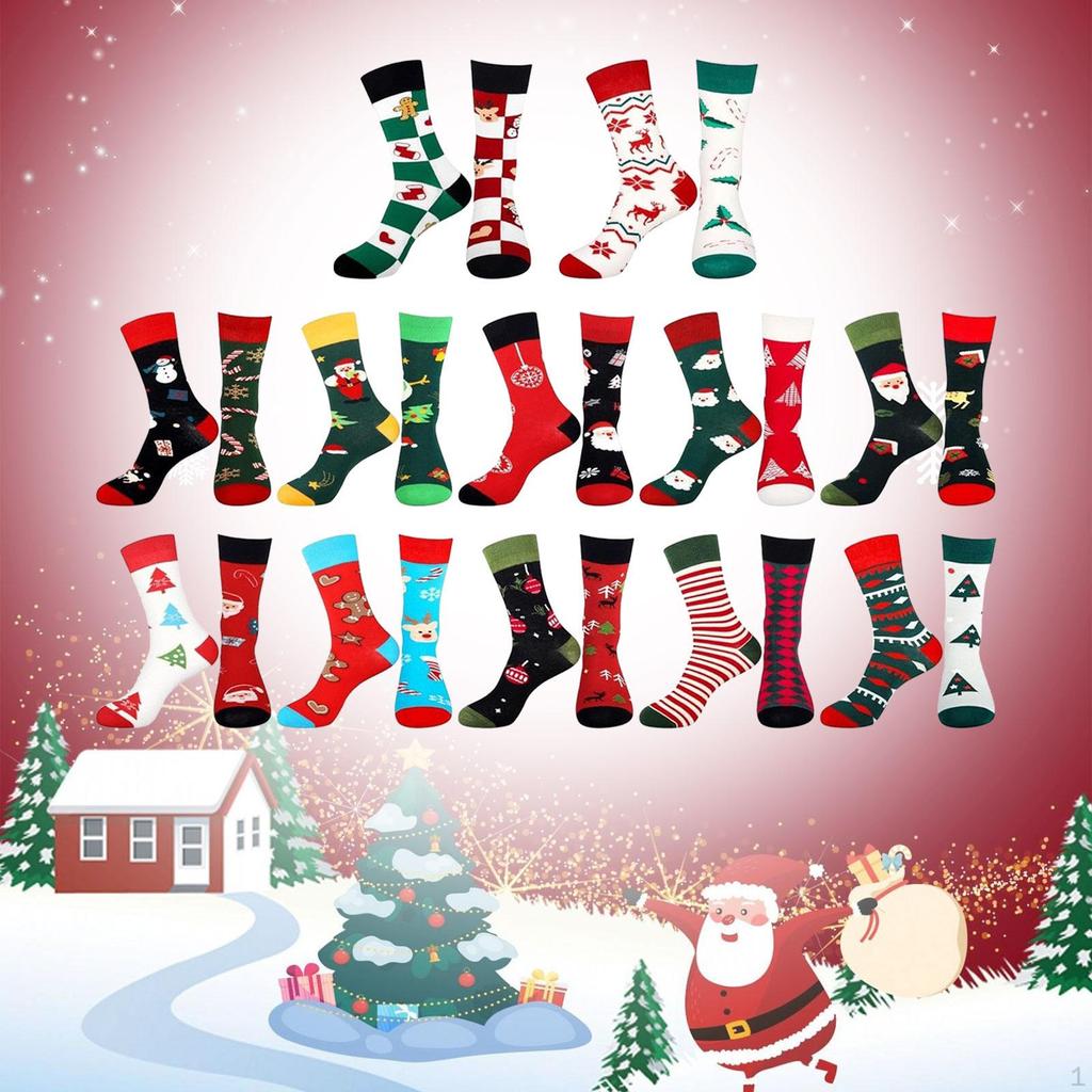 Vánoční adventní kalendář, 24 párů ponožek, Slavnostní dárek Roztomilá Hřejivá Novinka pro
