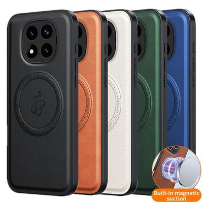Custodia Magnetica con Ricarica Wireless in Ecopelle per Xiaomi Redmi Note 14 Pro 5G 14 Pro+ Plus Copertura Protettiva Guscio Posteriore Rigido Coque