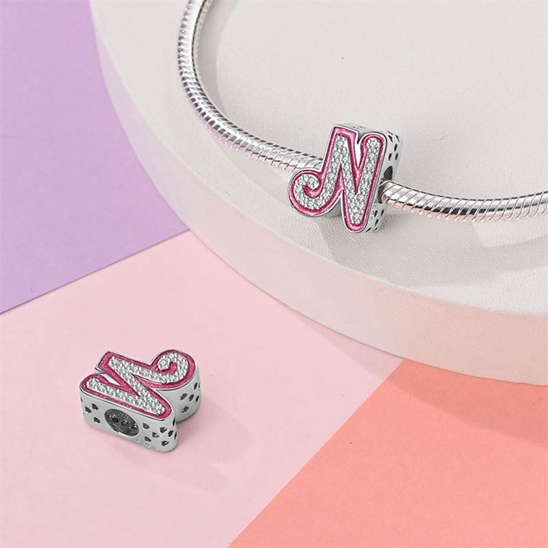 Pink Girl Series Copper Alphabet Charms Beads Cute Letter Fit Original Bracelet Bangle Necklace Diy Jewelry