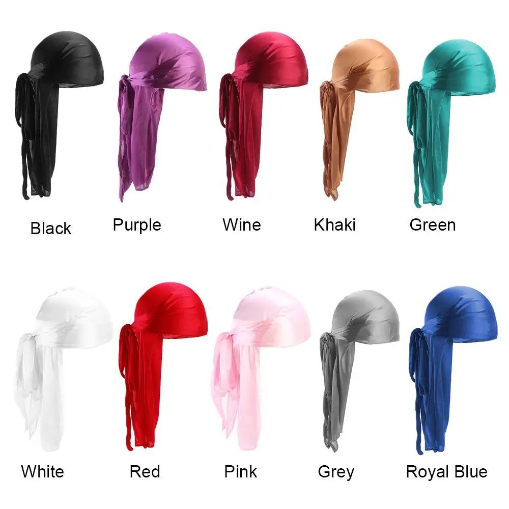 Elastic Men Women Chemo Cap Pre-Tied Headwrap Bandana Silk Durag Pirate Hat Turban Hijab