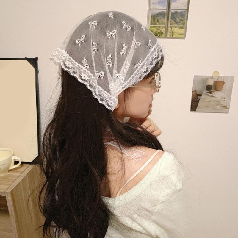 Stylish Lace Headwrap Triangular Hair Scarf Elegant Bandanas Headscarf for Women Music Festival Photo Head Accessories