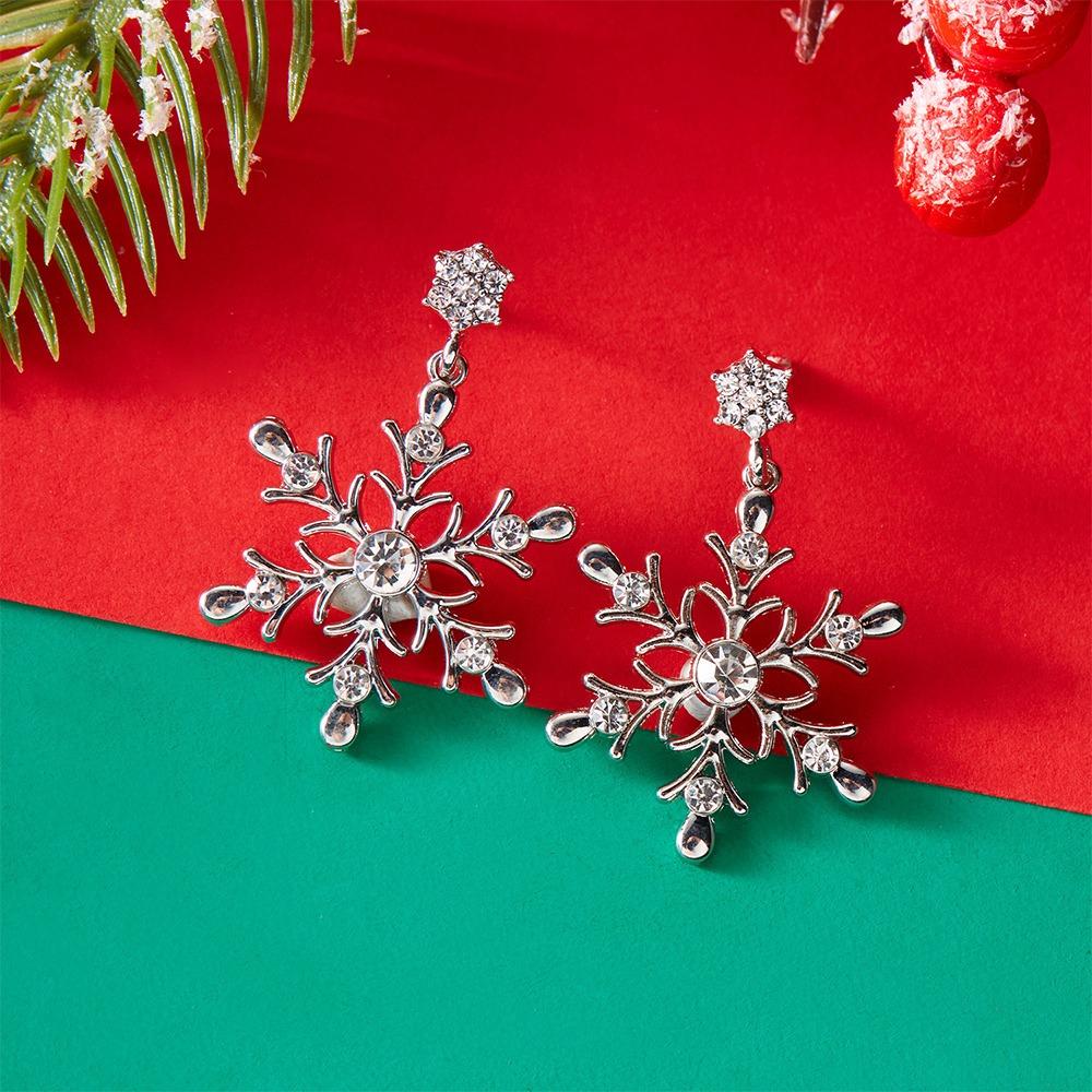 Crystal Zircon Pearl Christmas Stud Earrings Snowflake Long Tassel Earring  Party Accessories