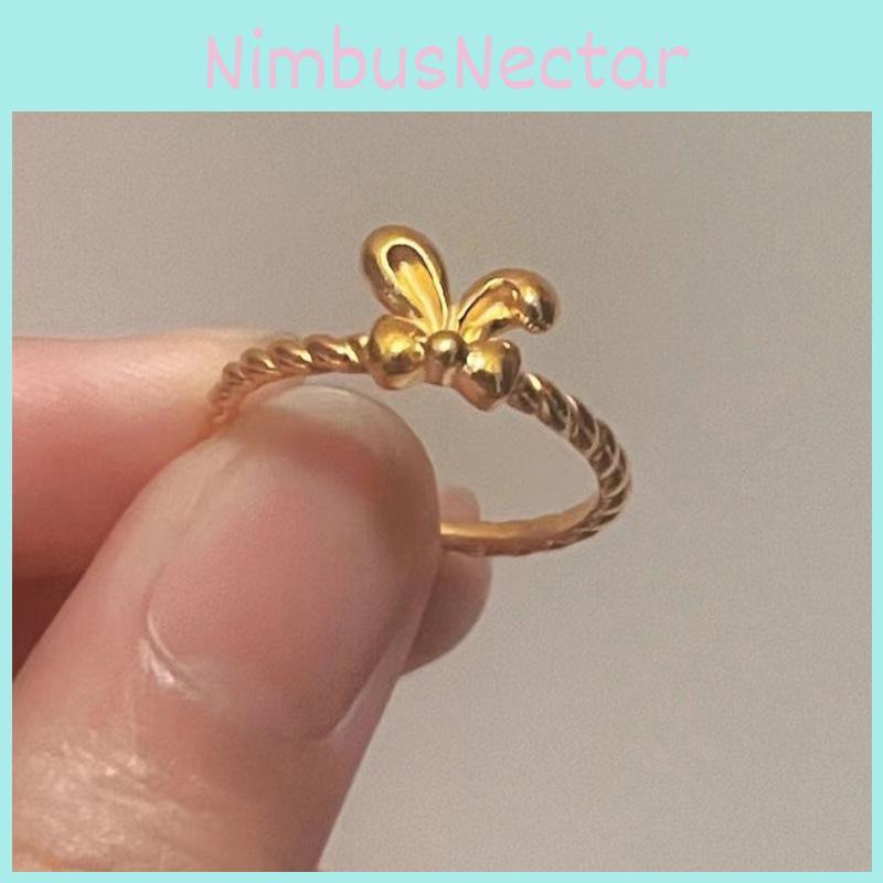 Unique Copper Adjustable And Gold Bowknot Rabbit Ear Ring For Stylish Women