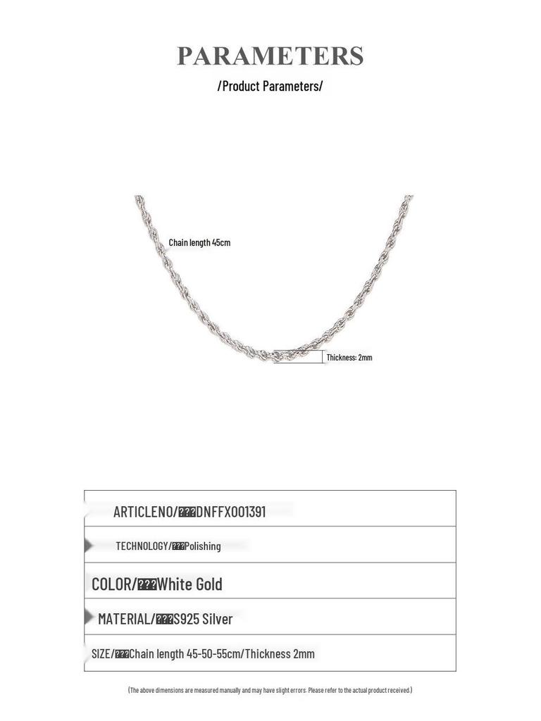925 Sterling Silver Twisted Hemp Rope Necklace - Unisex Retro Braided Clavicle Chain