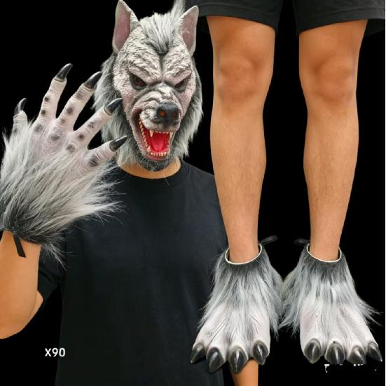 Halloween werewolf mask set Scary wolf head gloves and foot covers cosplay Props for adult party costumes