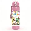 1PC Happy Birthday Dinosaur Party Print 750ml Color Plastic Sports Water Bottle Leakproof Flip Straw Lid Suitable for Sports Office Home Use