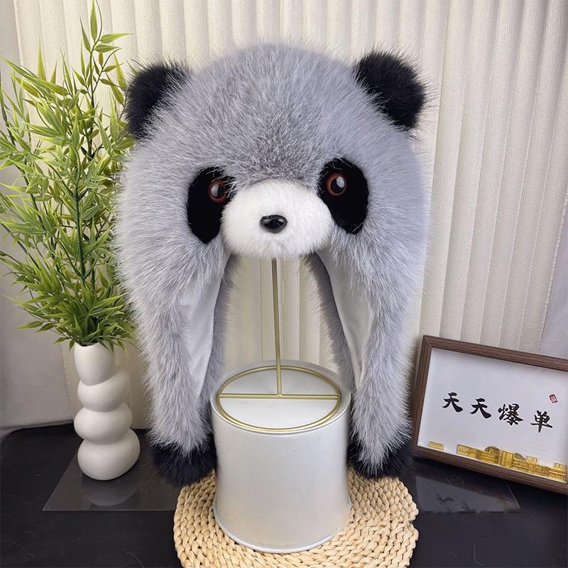 Faux Mink Fur Cap Plush Panda Hat Winter Women'S Ear Protection Hat Fashion Bomber Hat Outdoor Thicken Furry Wind Snow Caps