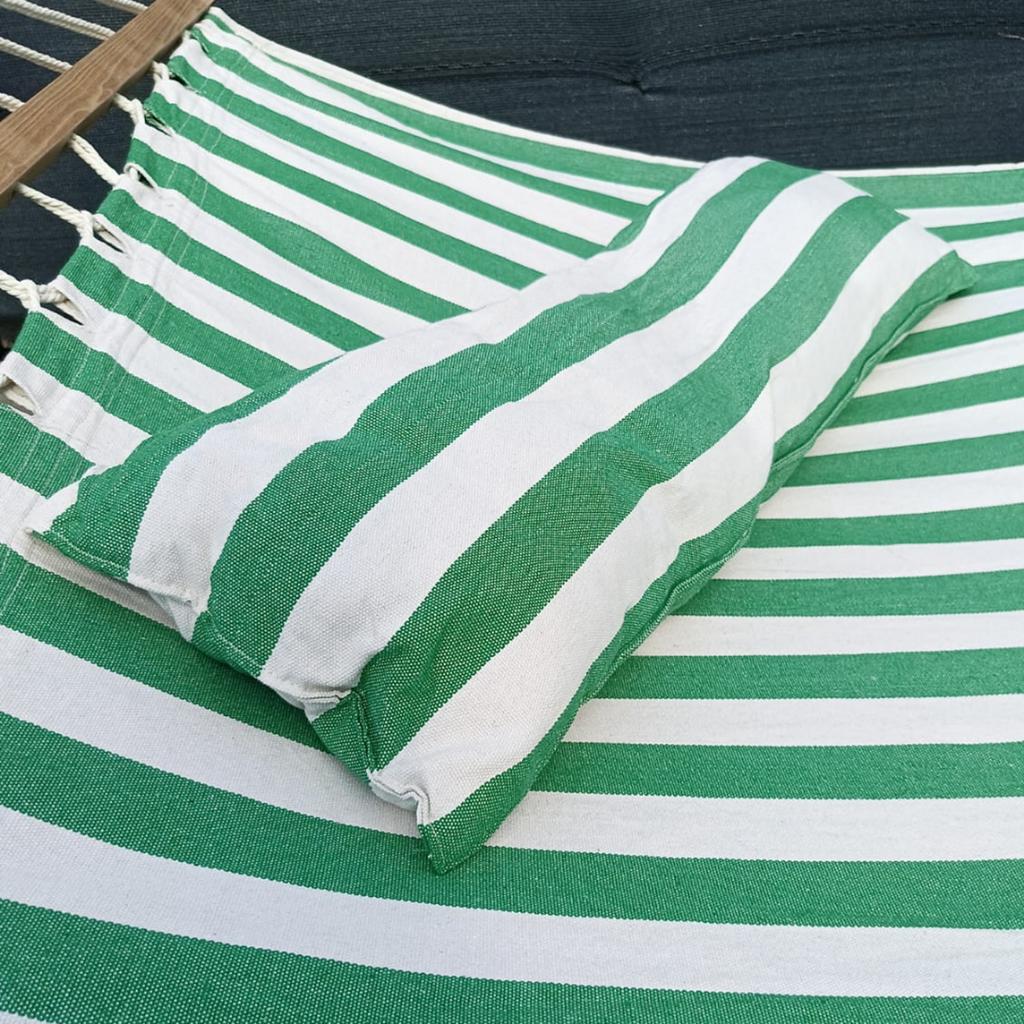 Large two-person garden hammock swing with spreader bars boho 150x200 with pillow