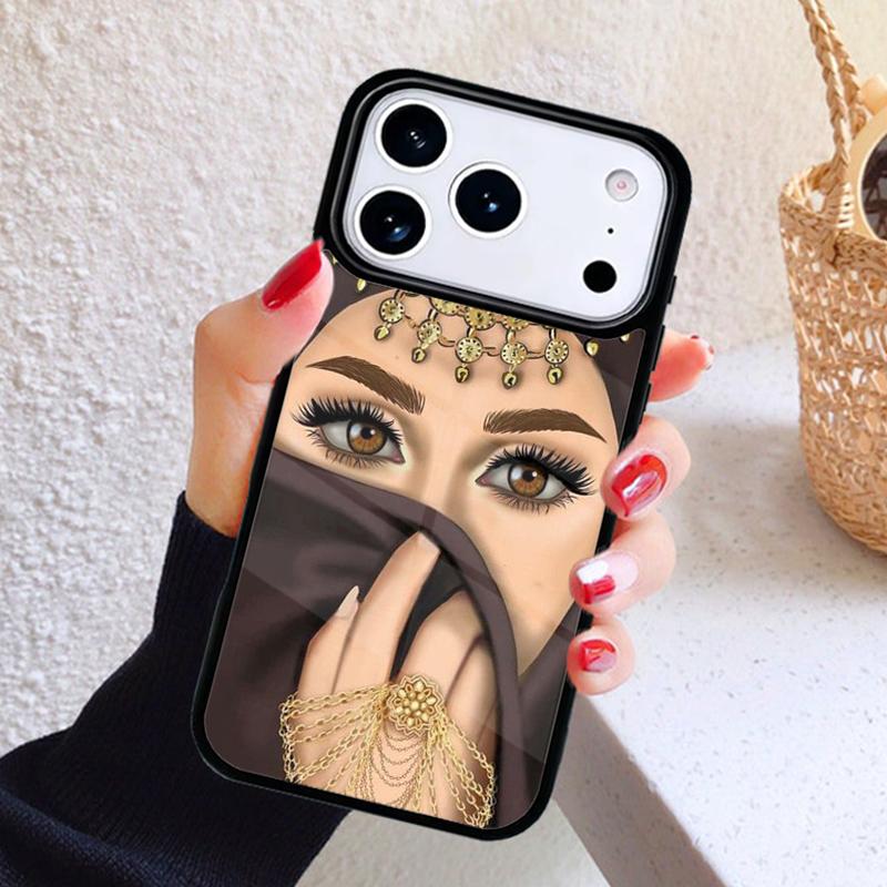 Woman Crown Hijab Face Muslim Islamic Gril Eyes Phone Case For iPhone 17 Air 16 15 14 13 12 11 Pro Max Plus