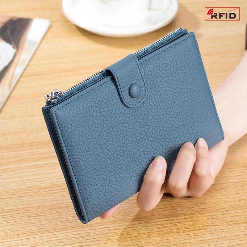 Rfid Multifunctional Travel Passport Wallet Card Holder Women'S Leather Thin Wallet Ticket Cover Holder Zipper Pocket Card Holder