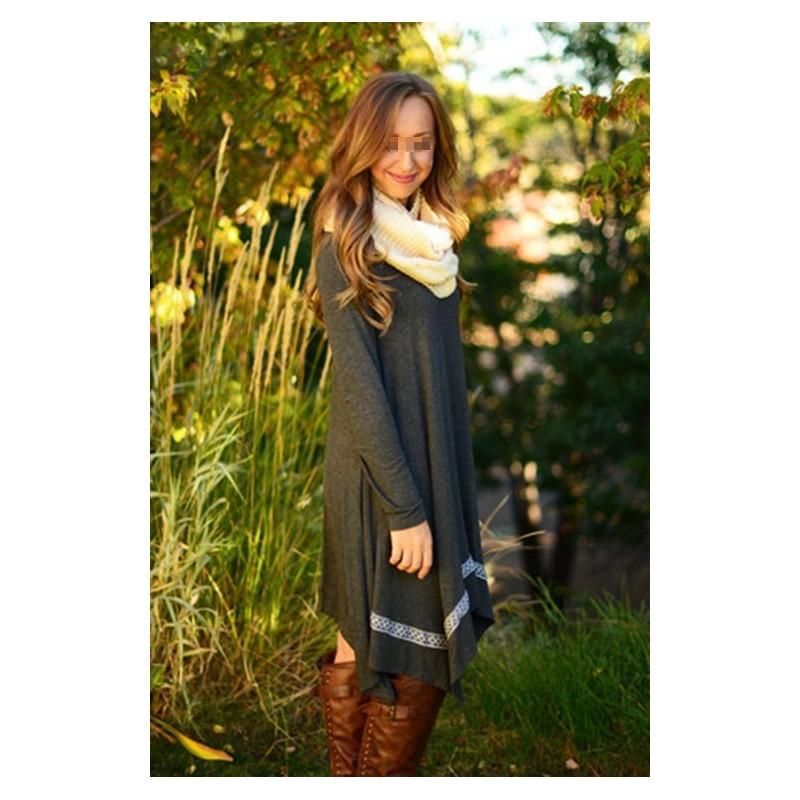 Streetwear Polyester Los Jurk Met Lange Mouwen Voor Casual Vrouwen