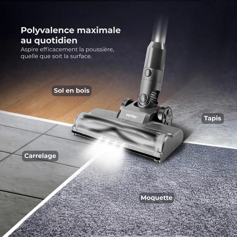 Vortex - Aspirateur Balai Sans Fil - 135w - Autonomie 45min - Filtre Hepa - 2 Modes D'aspiration