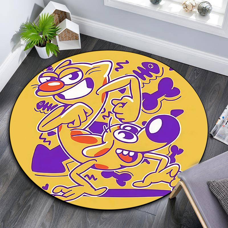 CatDog Round Area Rug,Carpet Rug for Living Room Bedroom Sofa Playroom Decor,Non-slip Floor Mat