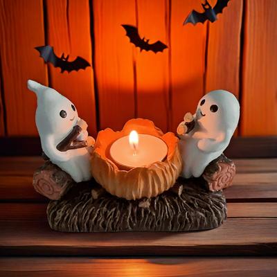 Halloween Campfire Ghost Candle Holder Spooky Cartoon Ghost Tealight Candle Stand Candlestick Tray