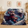 Japan Samurai Art Bushido Katana Cartoon Flannel Blanket Soft Throw Blanket for Bedroom Living Room Bed Travel Camping Nap Gift