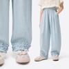 Xiao Yin Man Girls' Ruffle Trim Elastic Waist Straight-Leg Casual Pants