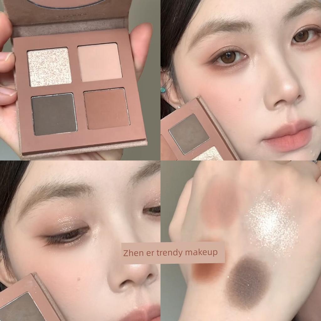 Elegant and Cool-Toned Small Smoky Eyeshadow Palette, Four Colors, 04, High-End Eye Makeup, Pearlescent Sparkle, Korean-Style Earth Tones
