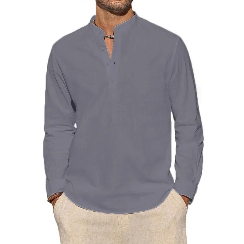 Herr Långärmade T-shirts Casual Lätt Andningsbar Henley-hals Enfärgade Toppar Hawaiiansk Semester Strandstil Knäppning Pikétröja