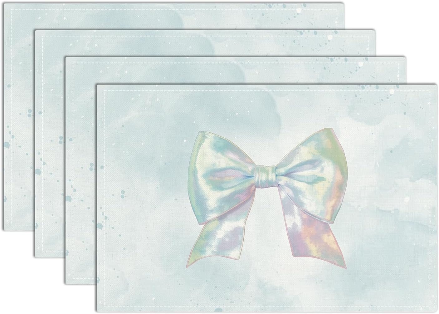 

Watercolor Blue Bow Placemats Set of 4, Wipeable Washable Heat-Resistant Linen Fabric Table Place Mats, Bowknot Non-Slip Placemat for Kitchen Table Bi 4Pcs
