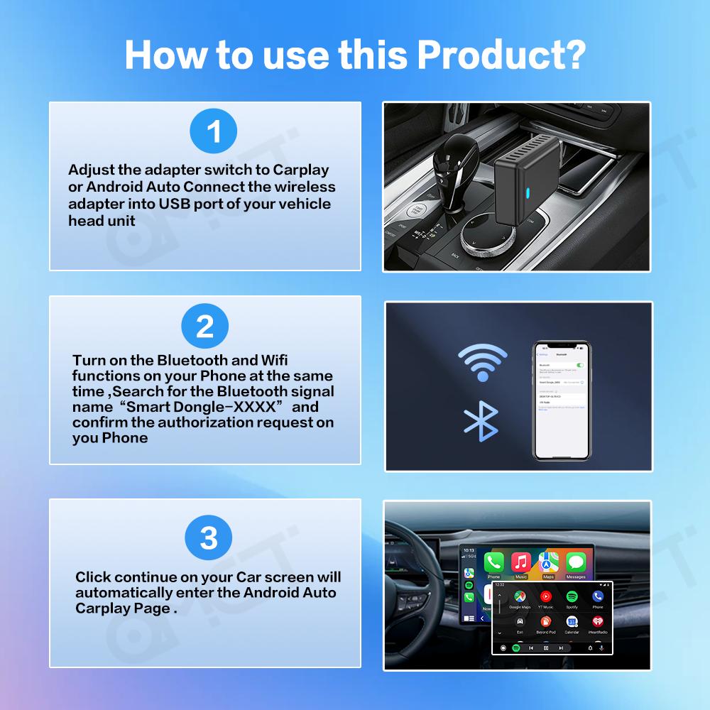 2024 Android Auto Wireless Carplay Adapter 2in1 Smart Dongle Carplay Ai Box For Volvo Benz Hyundai Chevrolet Haval MG Kia