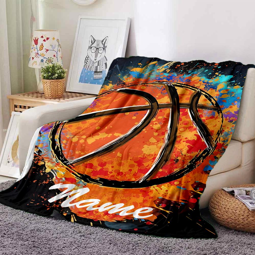 Custom Name Basketball Theme Printed Blanket - Perfect for Couch, Bed, Travel & Outdoor Use | Machine Washable, Cozy & Durable.