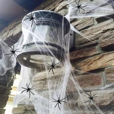 Yousheng Halloween Decoration White Spider Web Stretchable Cotton Cobweb Decor with 100 Plastic Spiders Safe Indoor Halloween Props