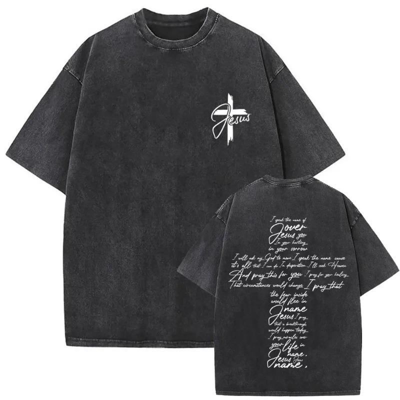 Christliches Religiöses Jesus Vergib ihnen Vater Vintage Gewaschenes T-Shirt Herren Damen Gothic Rock Übergroße T-Shirts Tops Streetwear