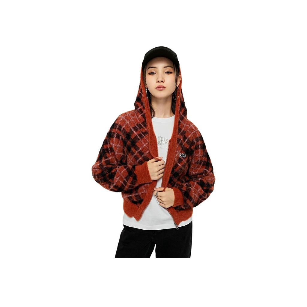 Lee Plaid Zipper Hooded Cardigan Jacket Women jackets Red-Brown LWT006667203330ANG000