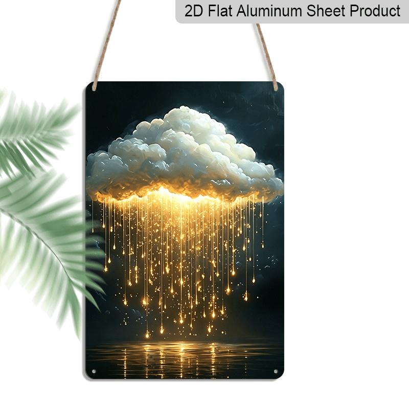 2D Flat Golden Rain Cloud Metal Sign - Magical Fantasy Wall Decor Durable Aluminum Material Modern Living Room Wall, Bedroom Accent Decor, Art