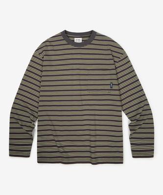 NOT ONLY FOR TODAY Multi-Stripe Pocket Long Sleeve T-Shirt [Dark Gray]