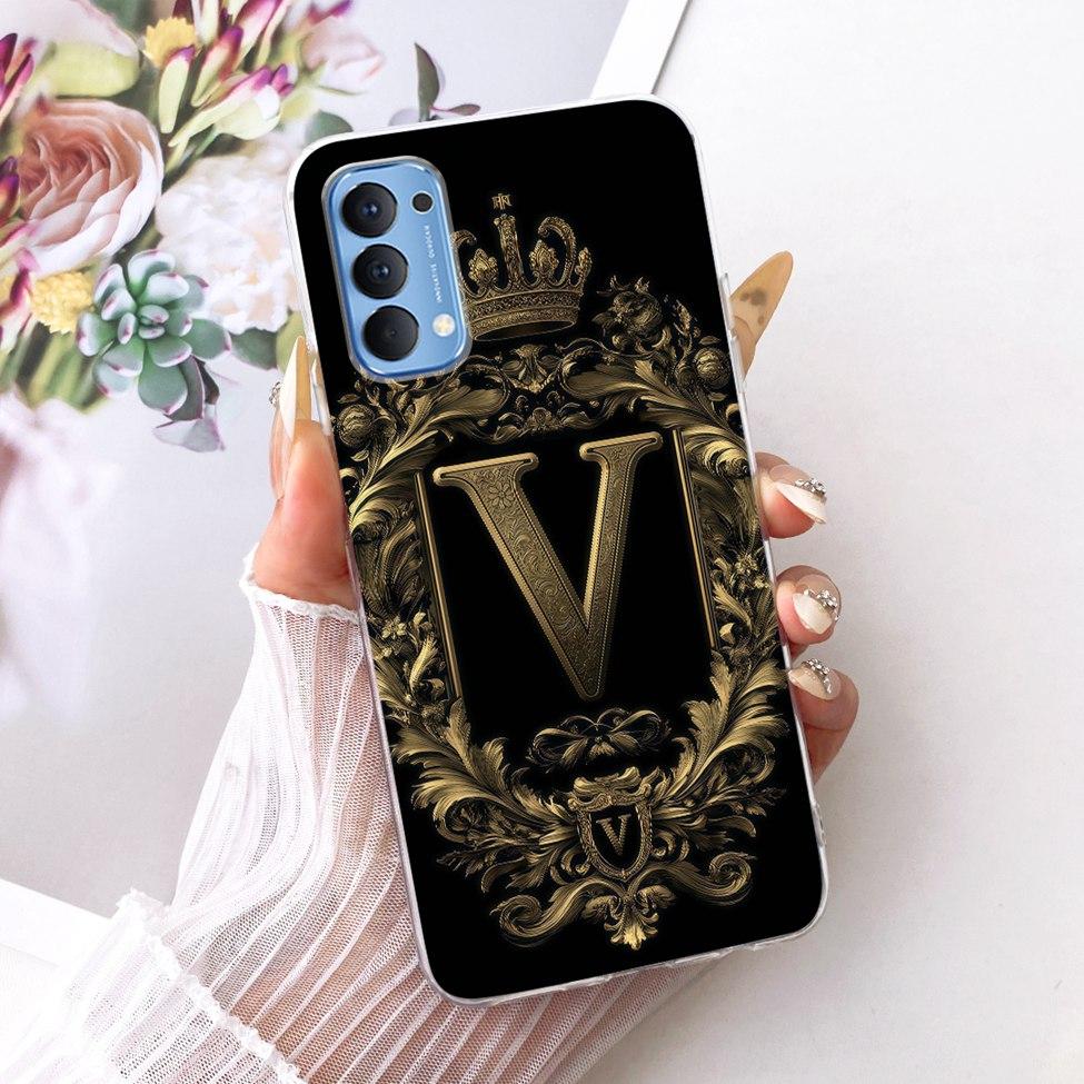 Transparent Für Oppo Reno4 4G Hülle CPH2113 Luxuriöse Krone A-Z Buchstaben 2D Flaches Muster Weicher Bumper Für Oppo Reno 4 4G Handyhülle