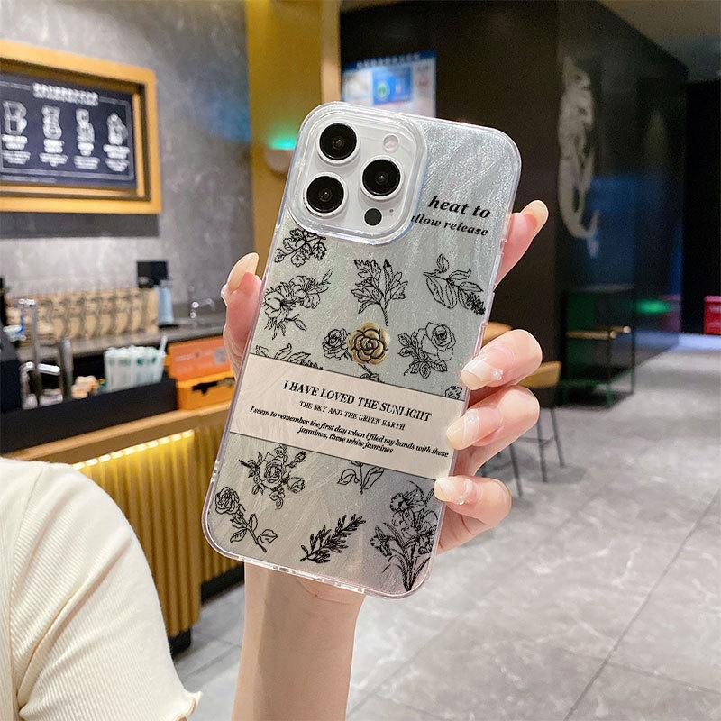 Sketch Camellia Mobile Phone Case High-end 12 for Apple 16 Promax Mobile Phone Case for IPhone 15 Feather Yarn 13