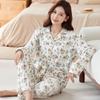 High-end Floral Temperament Loose Large-size Mother Loungewear Imitation Cotton Casual Pajamas Long-sleeved Two-piece Set
