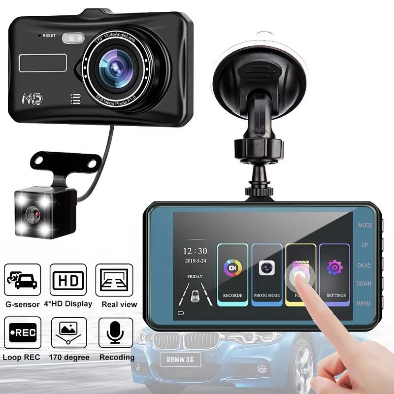 2025 Nowy HD 1080P 4" Ekran dotykowy IPS Dash Cam Przednia i tylna kamera SAMOCHODOWY DVR Pojazd Czarna skrzynka Wizja nocna Kierowca Wideorejestrator