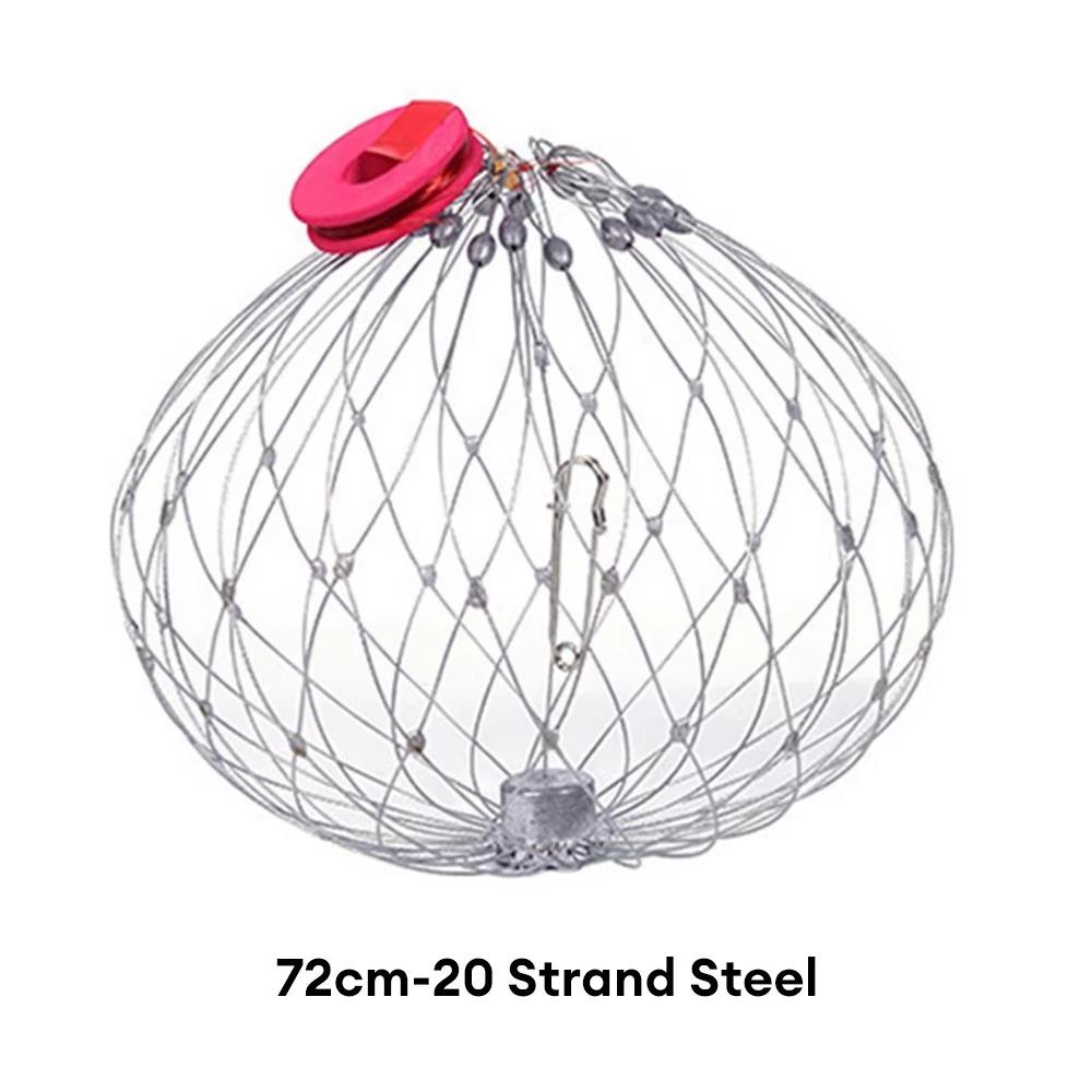 1Pcs Steel Wire Crab Trap Net Automatic Open Closing Stainless Steel Fishing Net Cage 52/72cm Outdoor Fishing Accessories